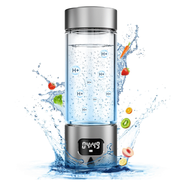 Hydrogen Water Bottle - Portable, Rechargeable, LED Timer, Aluminum and Glass, 5000 PPB Hydrogen in 10 Minutes, 340ml Capacity, for Husband, Friend & Family, for Travel, Sports, Home, Office(Grey)