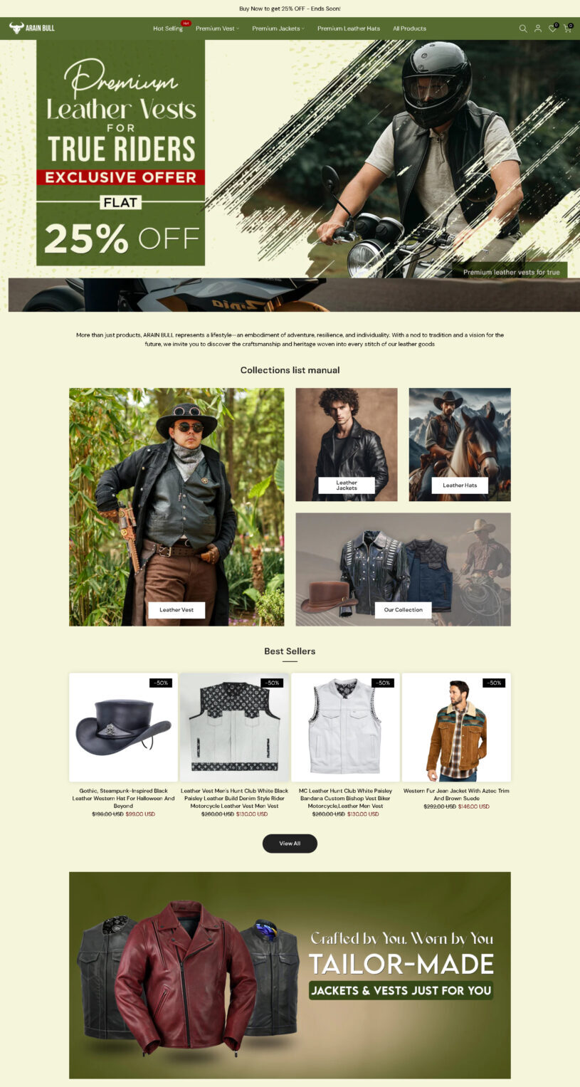 ARAIN BULL represents a lifestyle—an embodiment of adventure, resilience, and individuality. With a nod to tradition and a vision for the future, we invite you to discover the craftsmanship and heritage woven into every stitch of our leather goods.