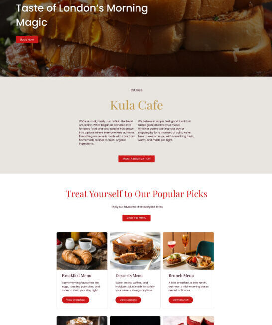 Kula Cafe, based in the heart of London, offers a wide range of tasty dishes for everyone. Enjoy our pizzas, burgers, ice cream, and French toast.