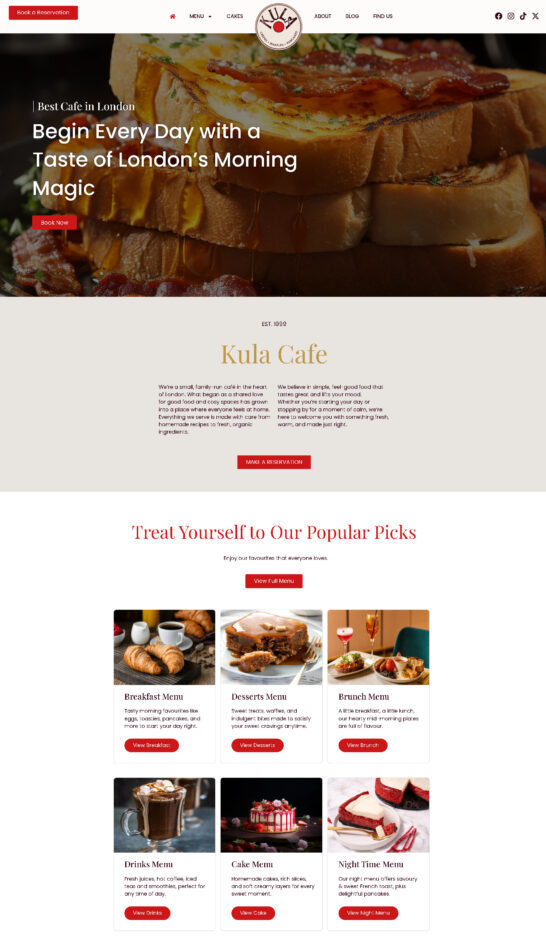 Kula Cafe, based in the heart of London, offers a wide range of tasty dishes for everyone. Enjoy our pizzas, burgers, ice cream, and French toast.