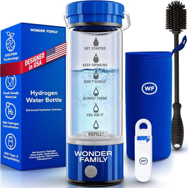 Hydrogen Water Bottle Generator 5 in 1 Large Set – Portable Water Hydrogenator, Glass Hydrogenated Water Machine with High H2 Concentration, SPE/PEM Technology – 14 Fl Oz