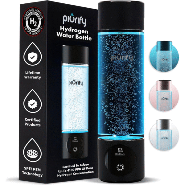 Hydrogen Water Bottle Generator - Up to 4100+ PPB Concentration - SPE/PEM Technology - Certified H2 Generator - Portable Athletic Performance & Hydration System - 6-Hour Hydrogen Retention (Black)