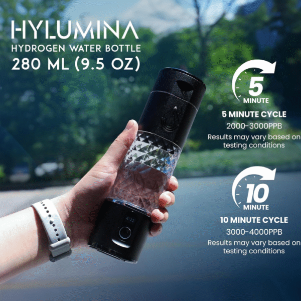 Second image of Hydrogen Water Bottle Generator with SPE/PEM & OLED Display – Hydrogen Water Machine up to 4000ppb of Hydrogen Infused Water, Enhances Hydration – Rechargeable Hydro Water Bottle – 9.5 OZ